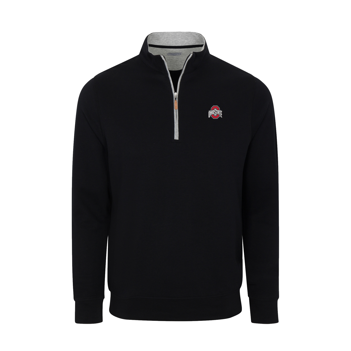 Ohio State Heather Cloud Cotton Quarter Zip Pullover Black with Light Grey Trim