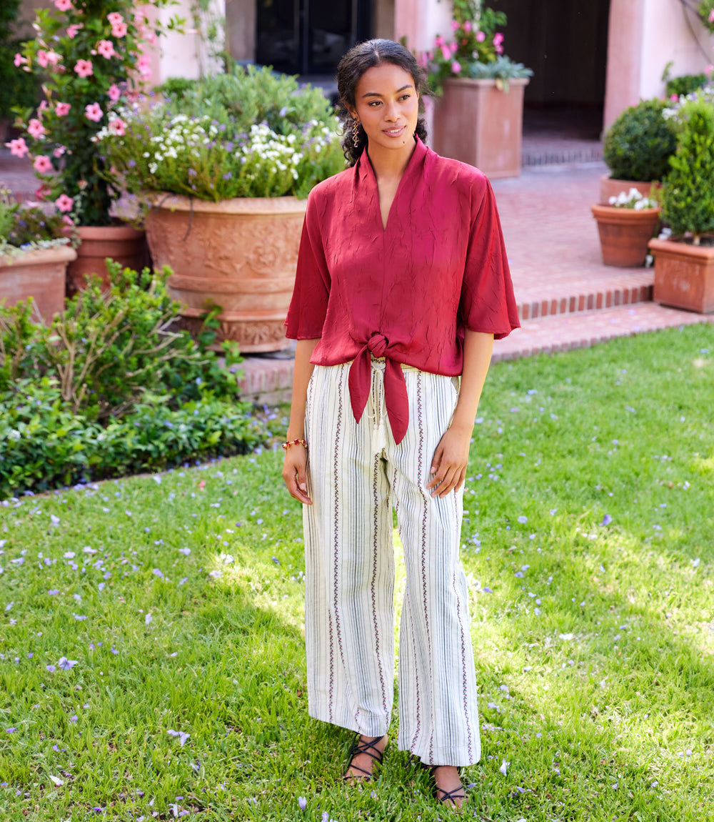 Flare Sleeve Tie-Front Top