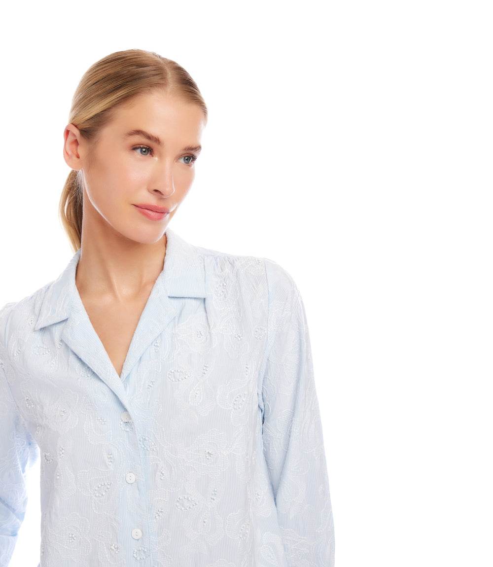 Stripe Long Sleeve Embellished Button-Up Shirt