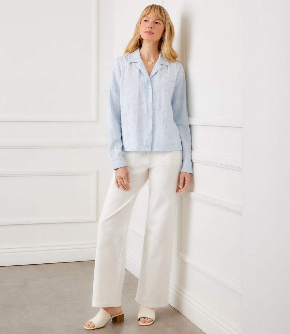 Stripe Long Sleeve Embellished Button-Up Shirt