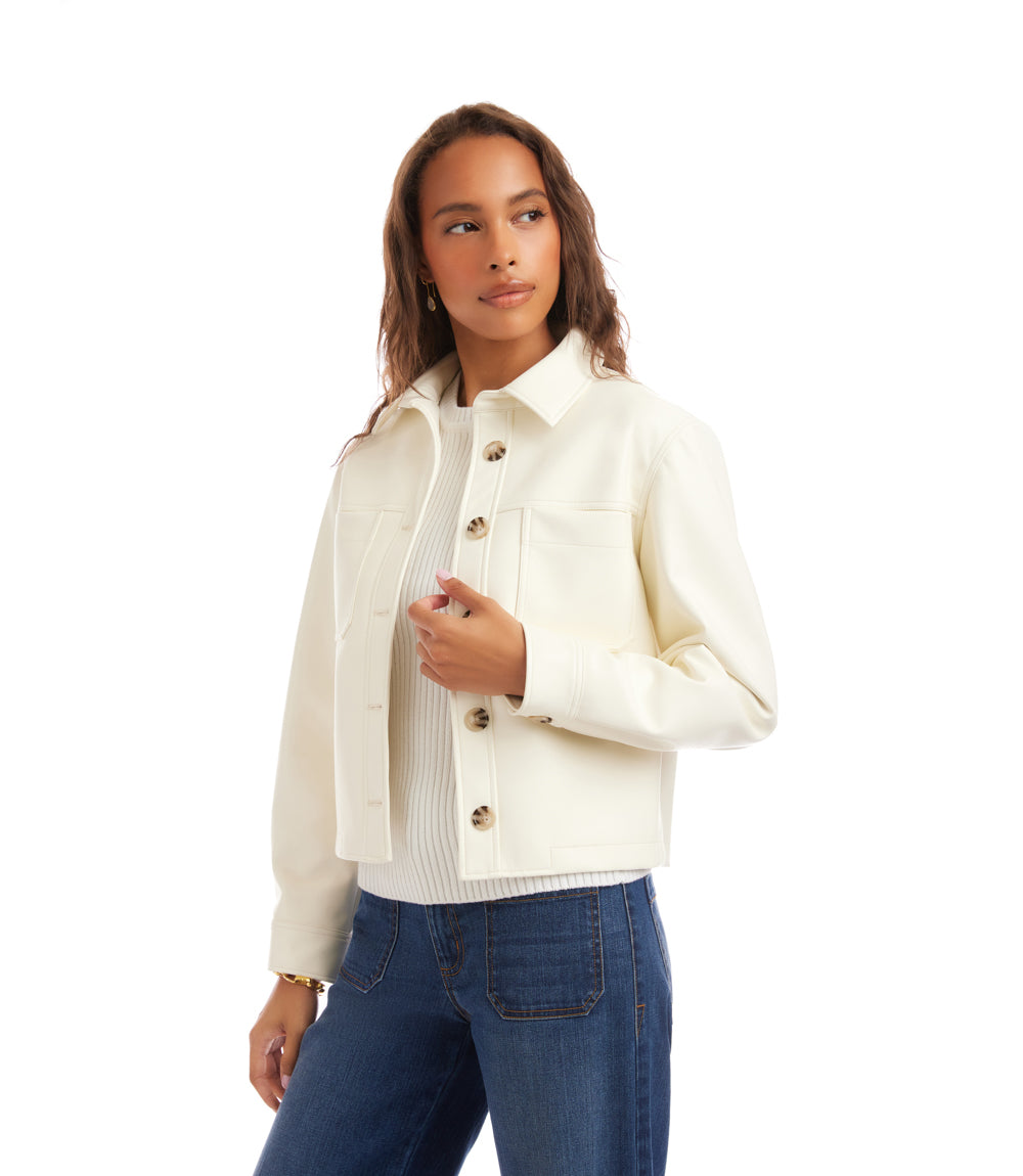 Faux Leather Cropped Jacket