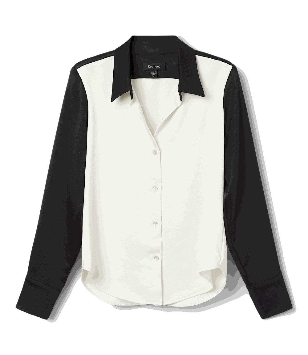 Long Sleeve Satin Colorblock Shirt