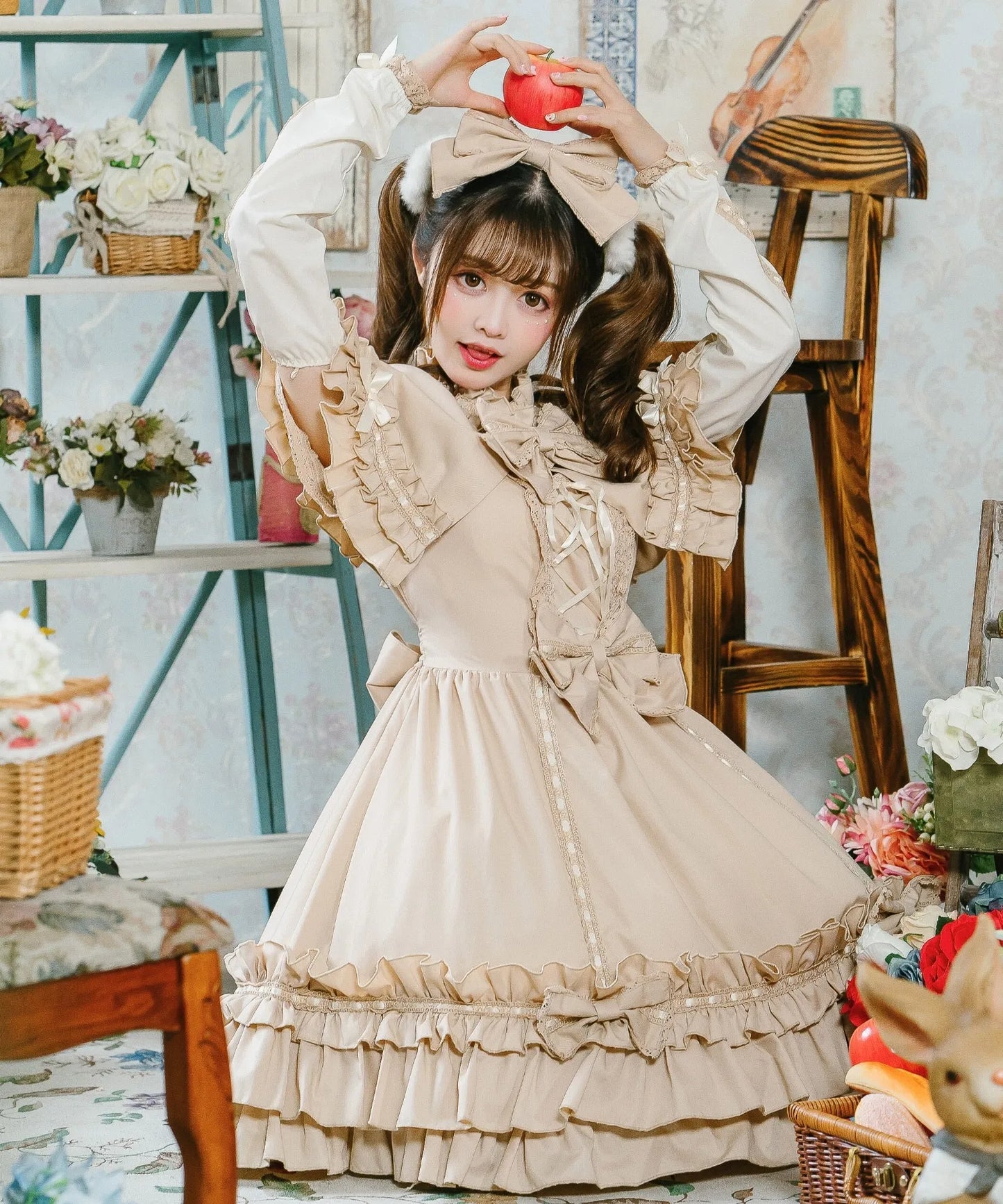 ケープつきはしごレースのリボンドレス(袖取り外し可能♪)
