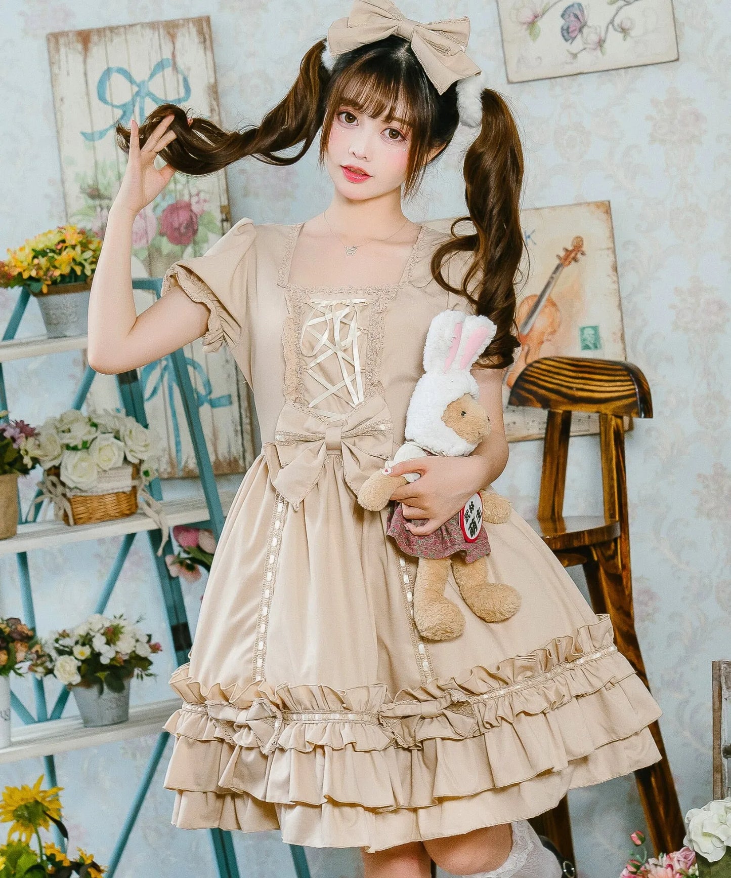 ケープつきはしごレースのリボンドレス(袖取り外し可能♪)