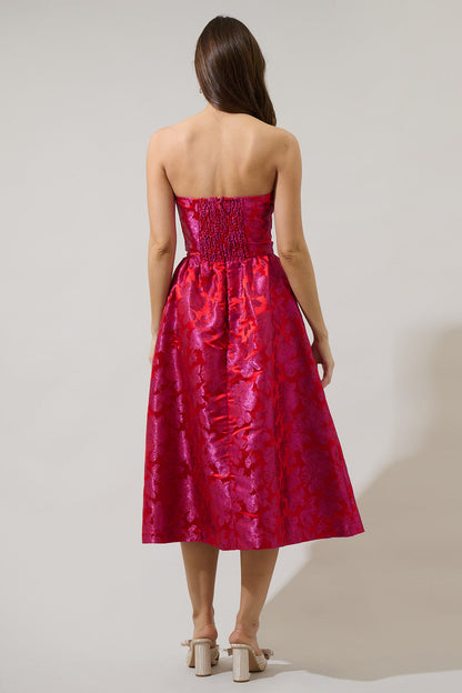 Duson Jacquard Bustier Strapless Midi Dress
