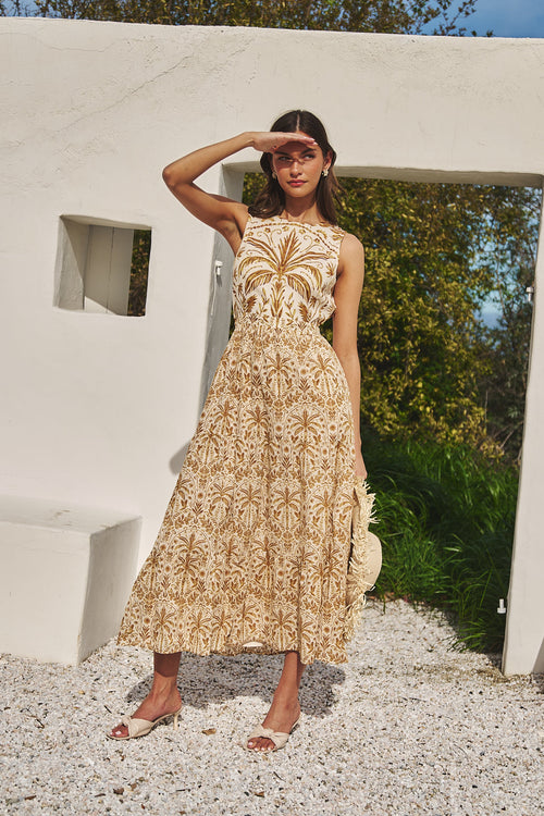 Calina Tropical Jivie Tiered Maxi Dress