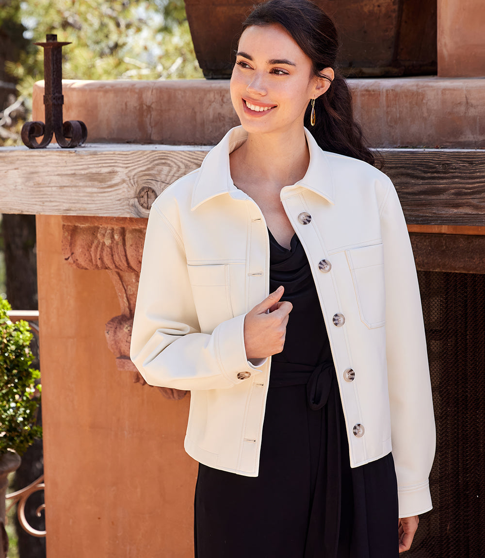 Faux Leather Cropped Jacket