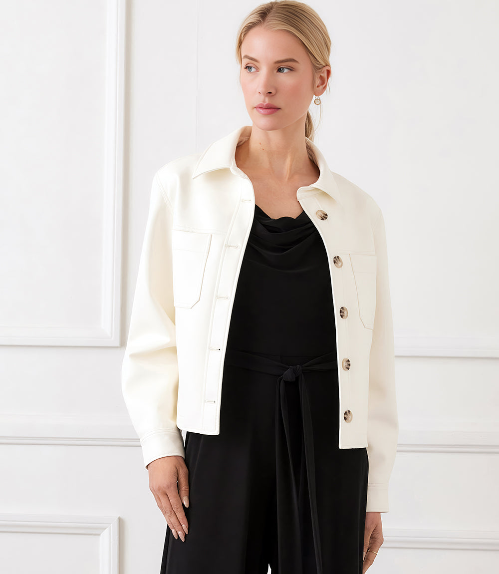 Faux Leather Cropped Jacket