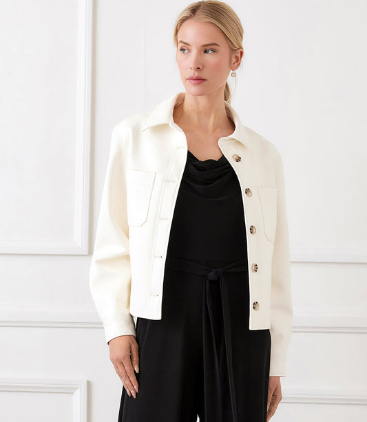 Faux Leather Cropped Jacket