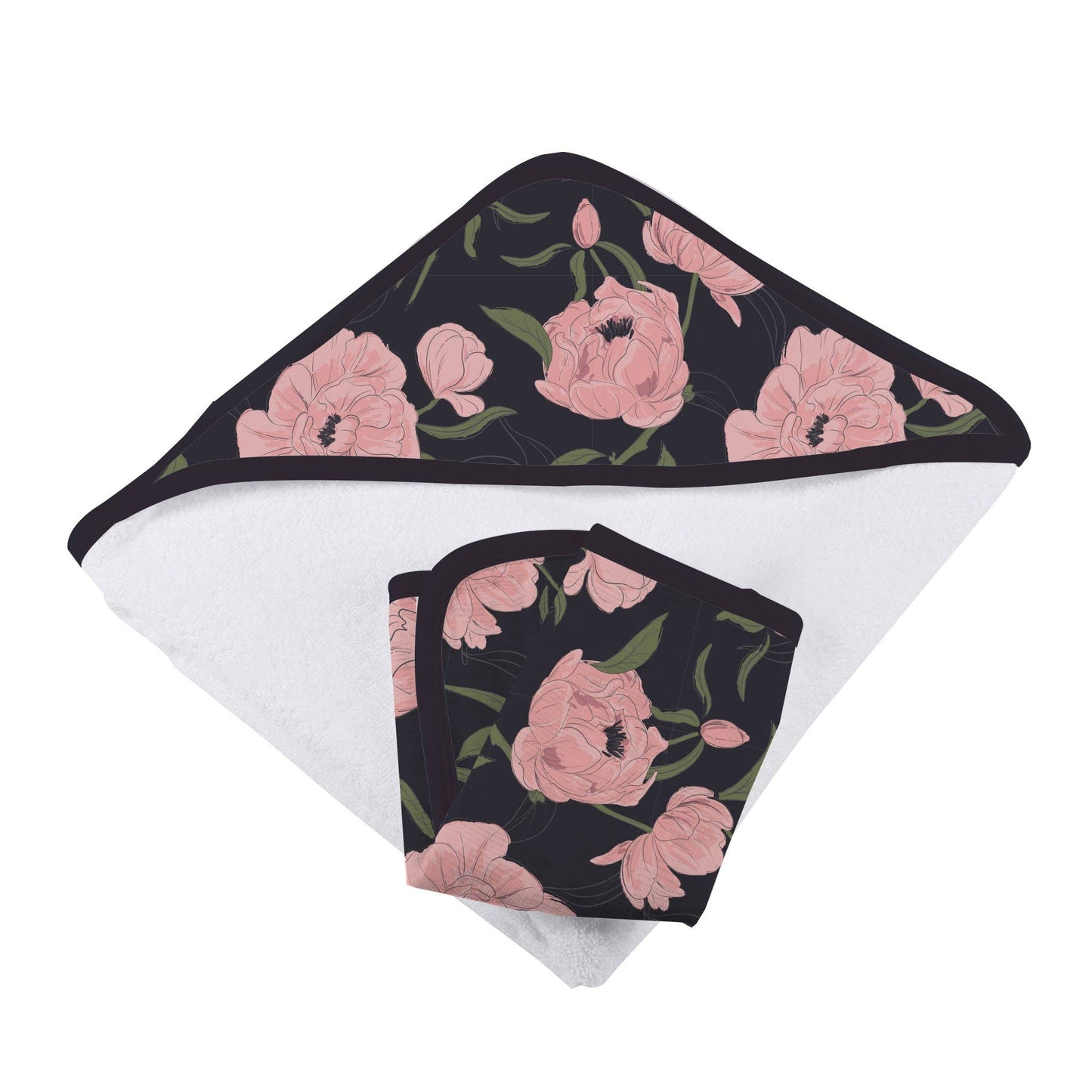 BABY - Peonies Hooded Towel and Washcloth Set
