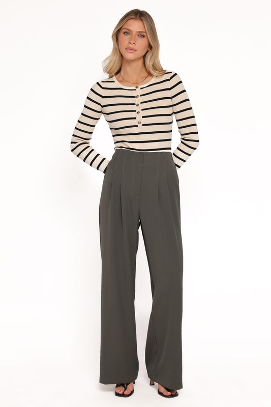 Hayden Pleated Wide Leg Pant - Dark Olive