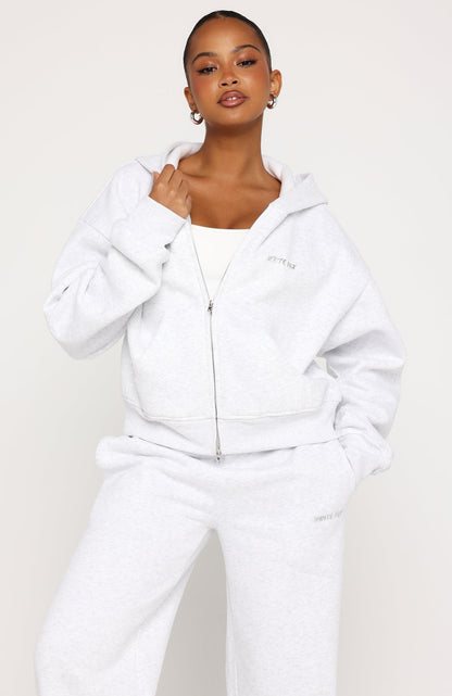 Test Drive Boxy Zip Front Hoodie Grey Marle